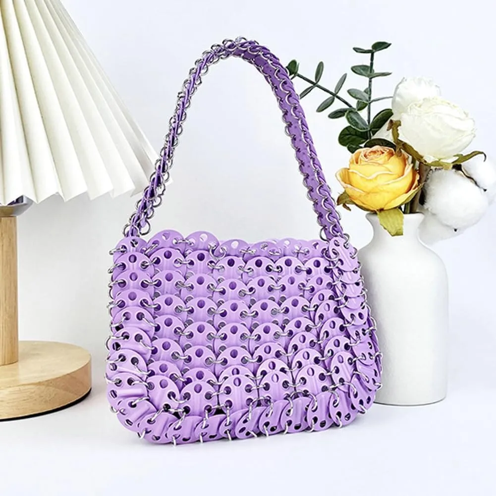 Rungion Womens Acrylic Metal Sequins Purses Handmade Woven Small Shiny Y2k Shoulder Bags Evening Party Handbags Clutch