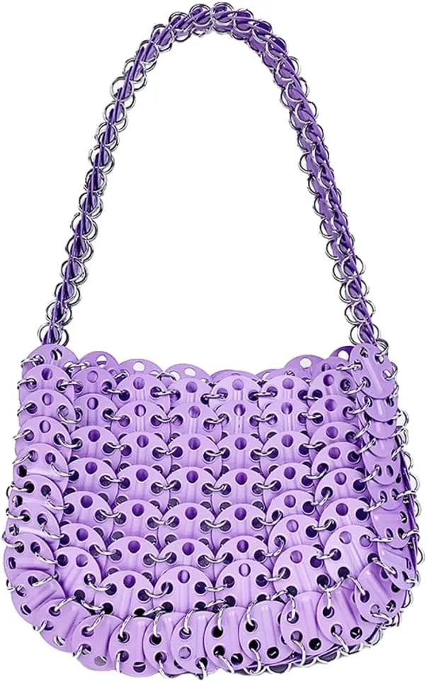 Rungion Womens Acrylic Metal Sequins Purses Handmade Woven Small Shiny Y2k Shoulder Bags Evening Party Handbags Clutch