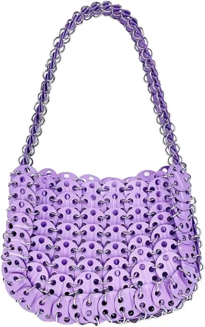 Rungion Womens Acrylic Metal Sequins Purses Handmade Woven Small Shiny Y2k Shoulder Bags Evening Party Handbags Clutch