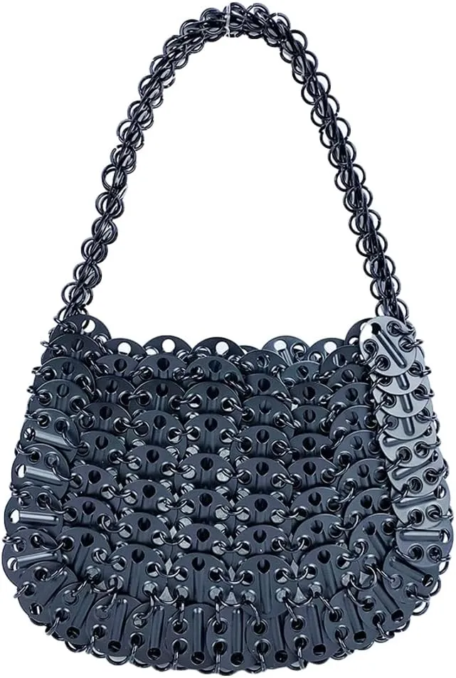 Rungion Womens Acrylic Metal Sequins Purses Handmade Woven Small Shiny Y2k Shoulder Bags Evening Party Handbags Clutch