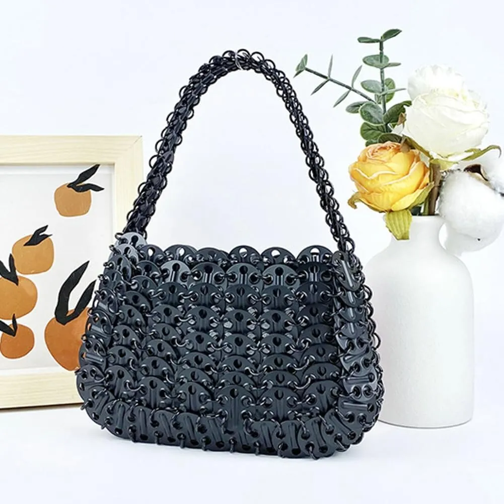 Rungion Womens Acrylic Metal Sequins Purses Handmade Woven Small Shiny Y2k Shoulder Bags Evening Party Handbags Clutch