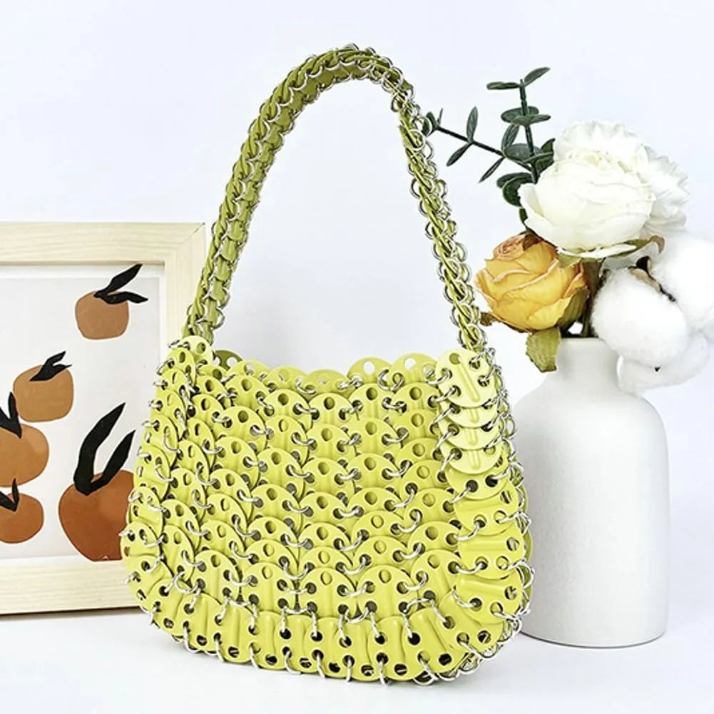 Rungion Womens Acrylic Metal Sequins Purses Handmade Woven Small Shiny Y2k Shoulder Bags Evening Party Handbags Clutch