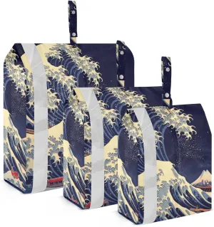 Sea Wave Compression Packing Cubes, 3pcs Compressible Expandable Travel Packing Organizer, Travel Cubes for Suitcase Carry On