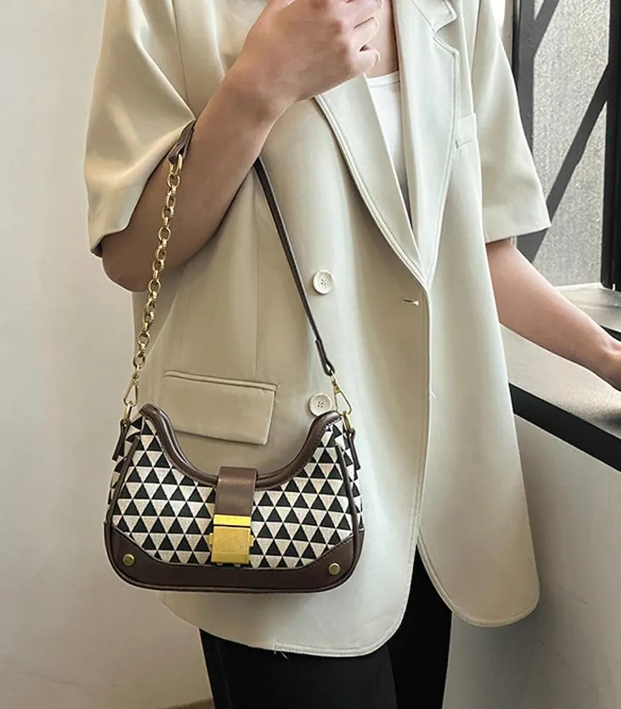 Shoulder Bag Purse for Women Trendy Plaid Hobo Bags Small Crescent Saddle Bags Tote Handbag Crossbody Bag