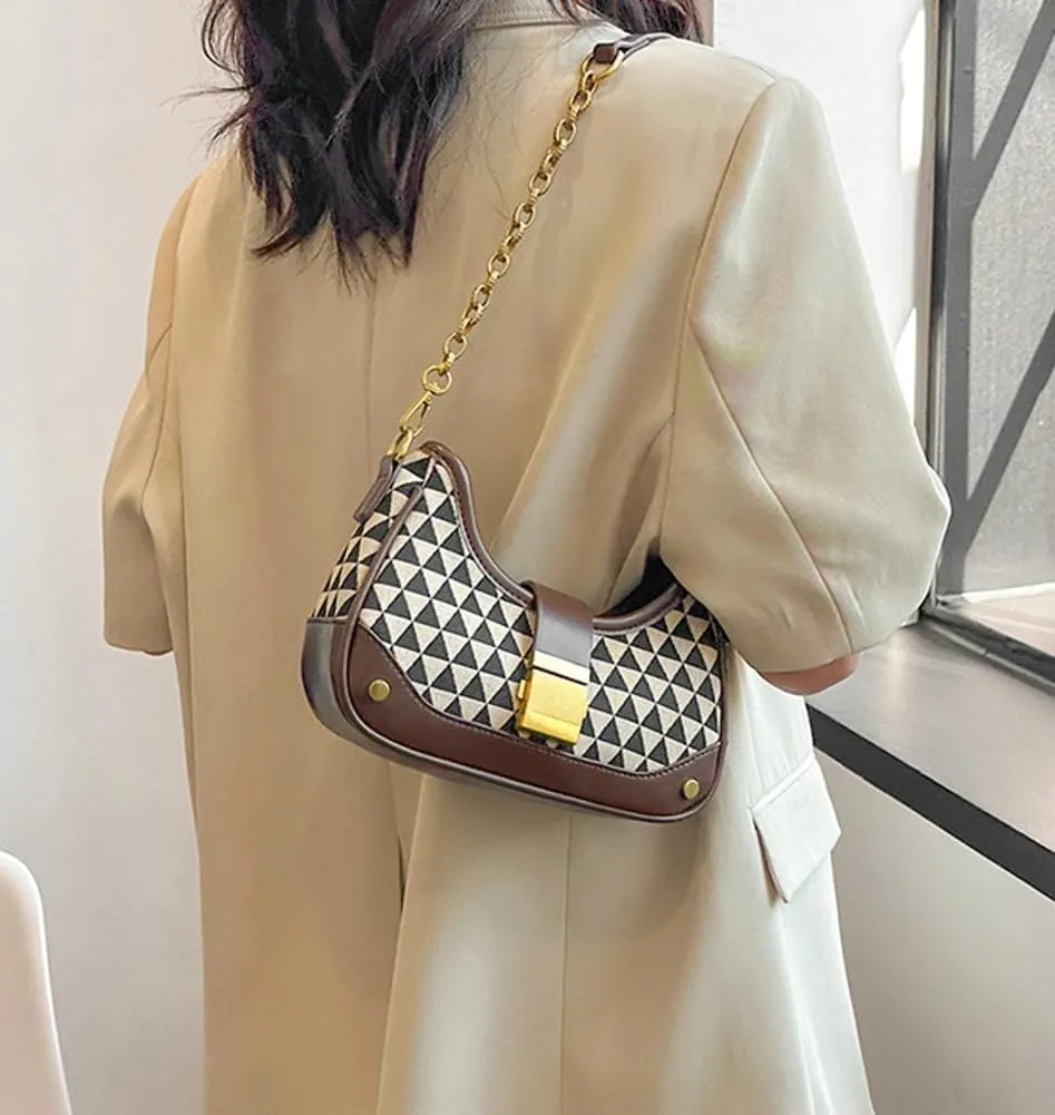 Shoulder Bag Purse for Women Trendy Plaid Hobo Bags Small Crescent Saddle Bags Tote Handbag Crossbody Bag