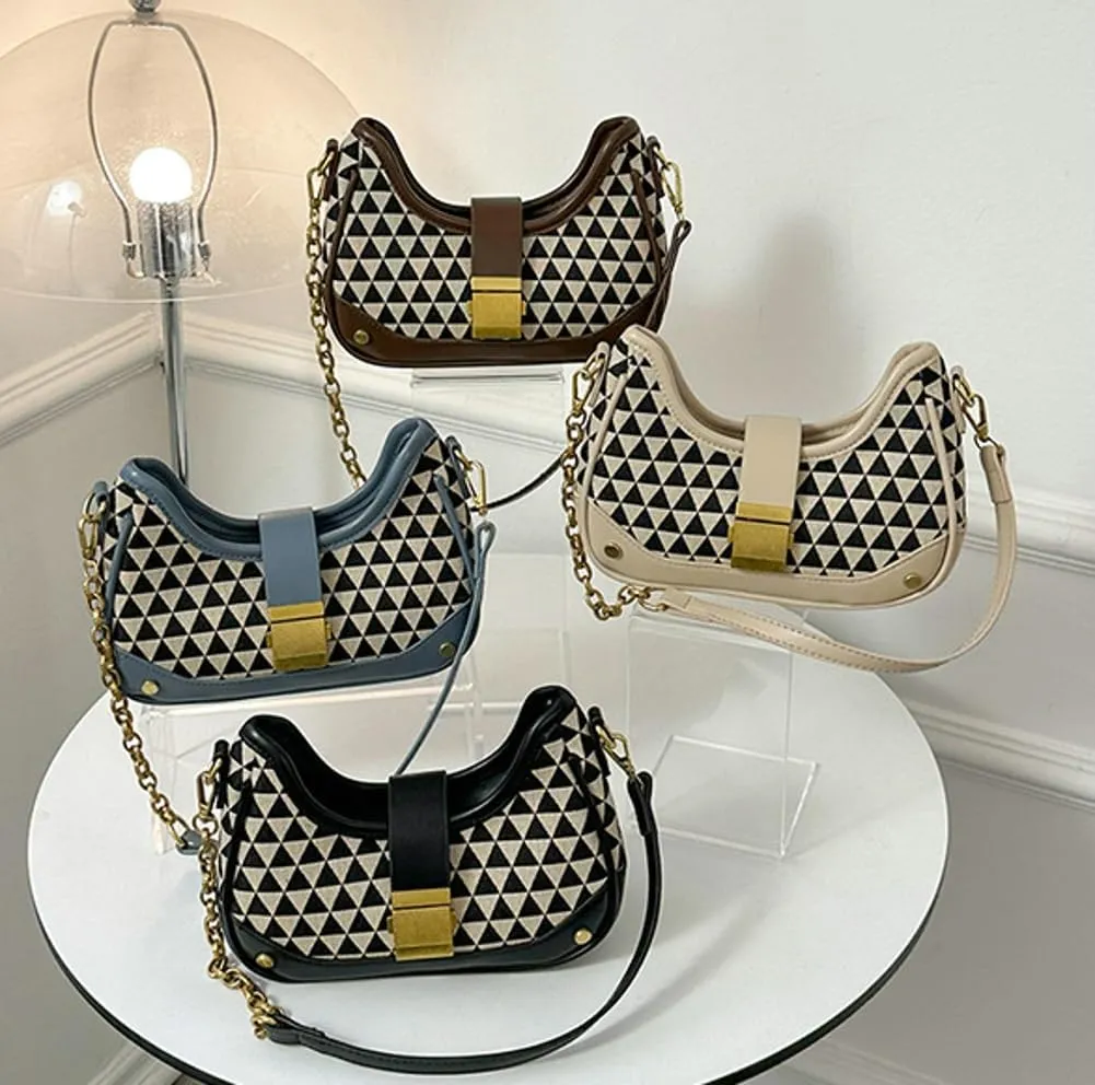Shoulder Bag Purse for Women Trendy Plaid Hobo Bags Small Crescent Saddle Bags Tote Handbag Crossbody Bag