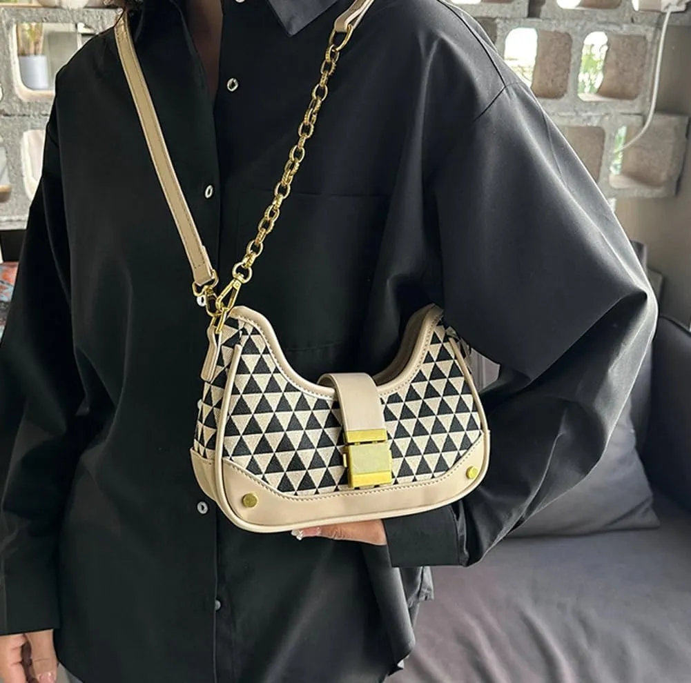 Shoulder Bag Purse for Women Trendy Plaid Hobo Bags Small Crescent Saddle Bags Tote Handbag Crossbody Bag