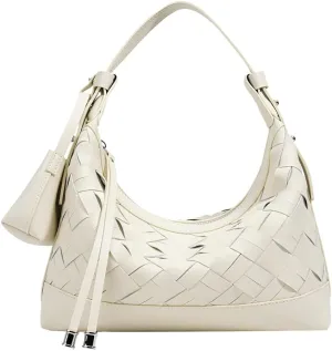 Shoulder Bags for Women Woven Leather Crossbody Bags Clutch Hobo Handbag Trendy Crescent Bag Work Travel Daily