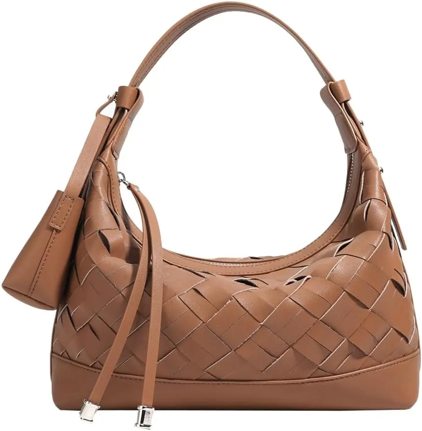 Shoulder Bags for Women Woven Leather Crossbody Bags Clutch Hobo Handbag Trendy Crescent Bag Work Travel Daily