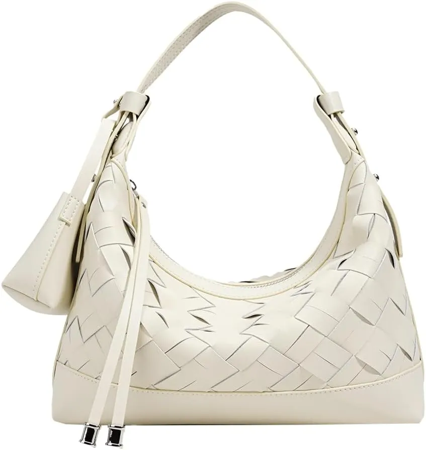 Shoulder Bags for Women Woven Leather Crossbody Bags Clutch Hobo Handbag Trendy Crescent Bag Work Travel Daily