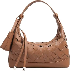 Shoulder Bags for Women Woven Leather Crossbody Bags Clutch Hobo Handbag Trendy Crescent Bag Work Travel Daily