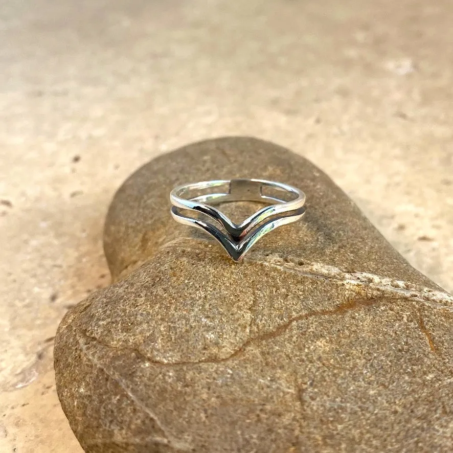 Silver Double V Wishbone Ring