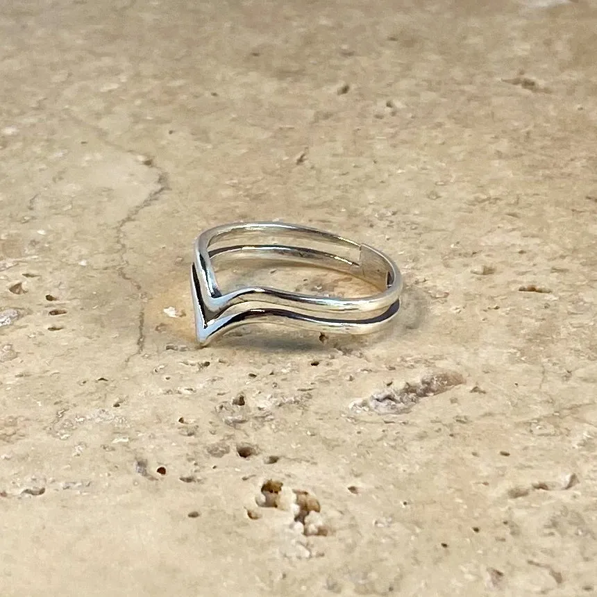 Silver Double V Wishbone Ring