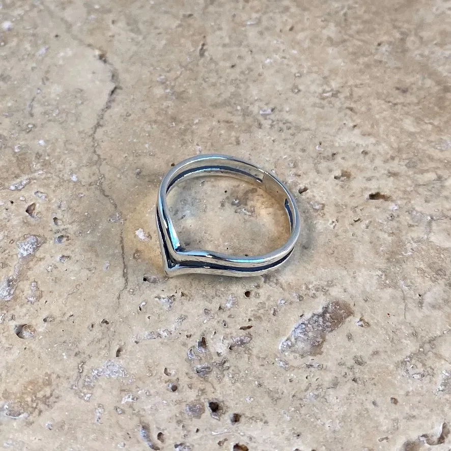 Silver Double V Wishbone Ring