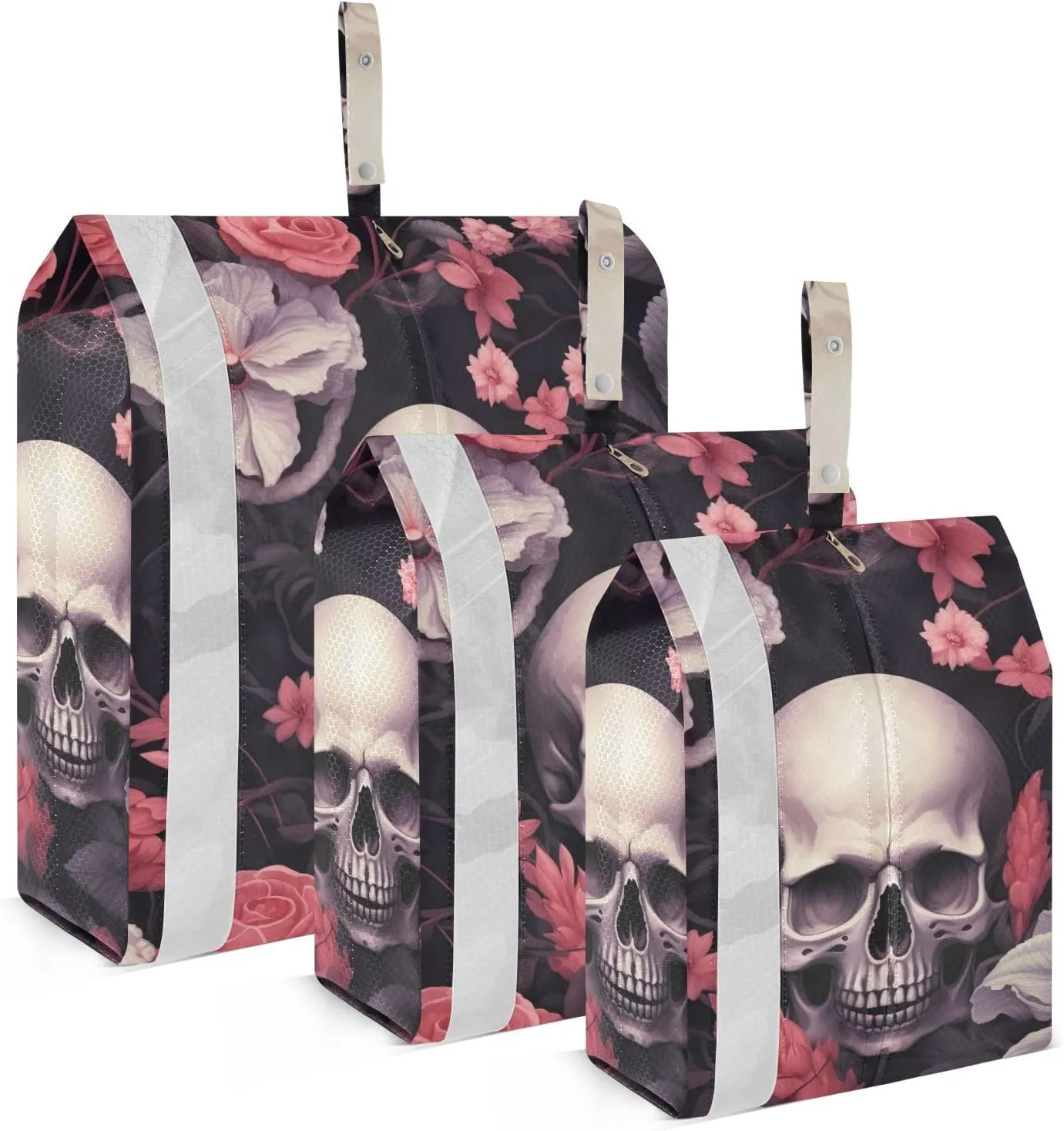 Skull Flowers Compression Packing Cubes, 3pcs Compressible Expandable Travel Packing Organizer, Travel Cubes for Suitcase Carry On