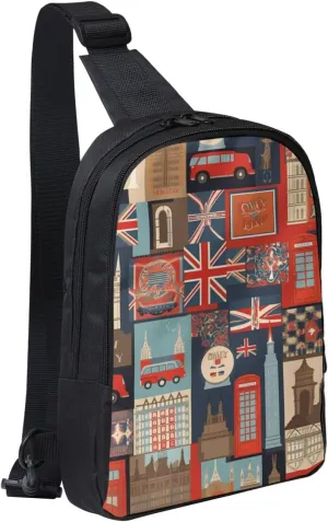 Sling bag for Women Men Trendy Sling Bakpack Casual Chest Bag England Symbols Fanny Pack for Travel Hiking