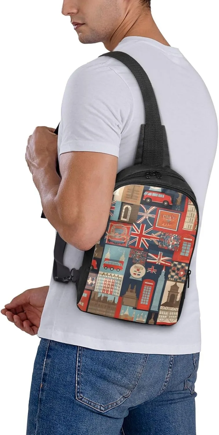 Sling bag for Women Men Trendy Sling Bakpack Casual Chest Bag England Symbols Fanny Pack for Travel Hiking