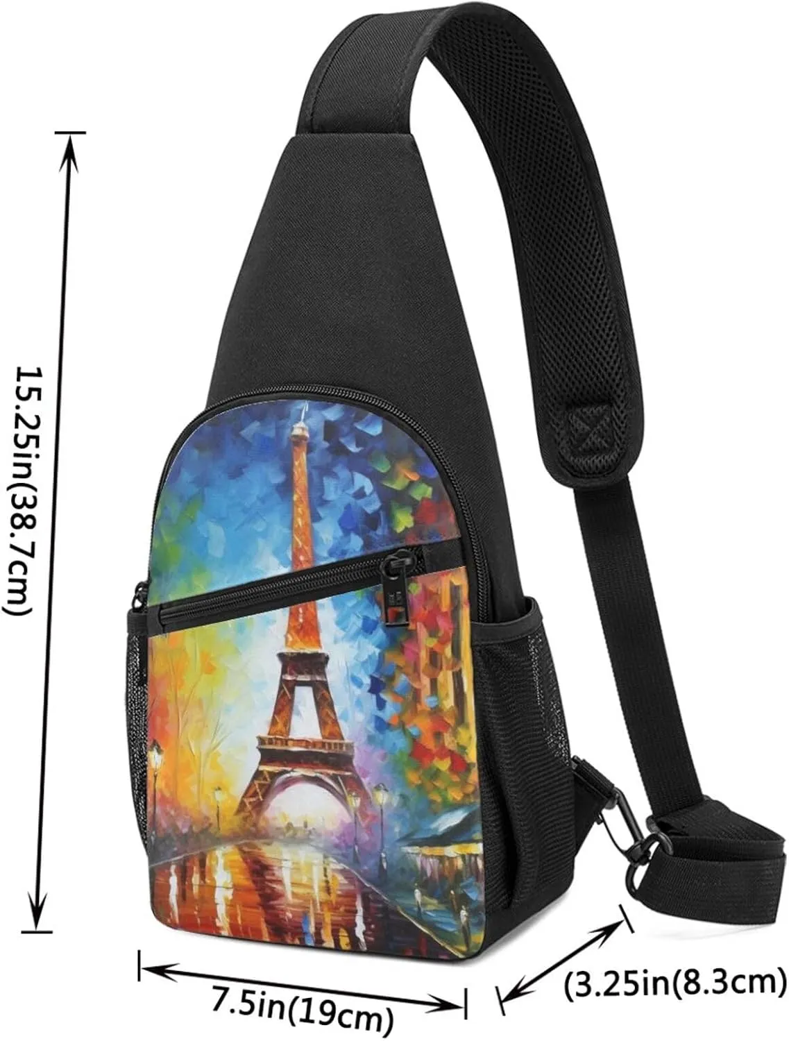 Sling bag for Women Men Trendy Sling Bakpack Casual Chest Bag Paris Eiffel Painting Fanny Pack for Travel Hiking