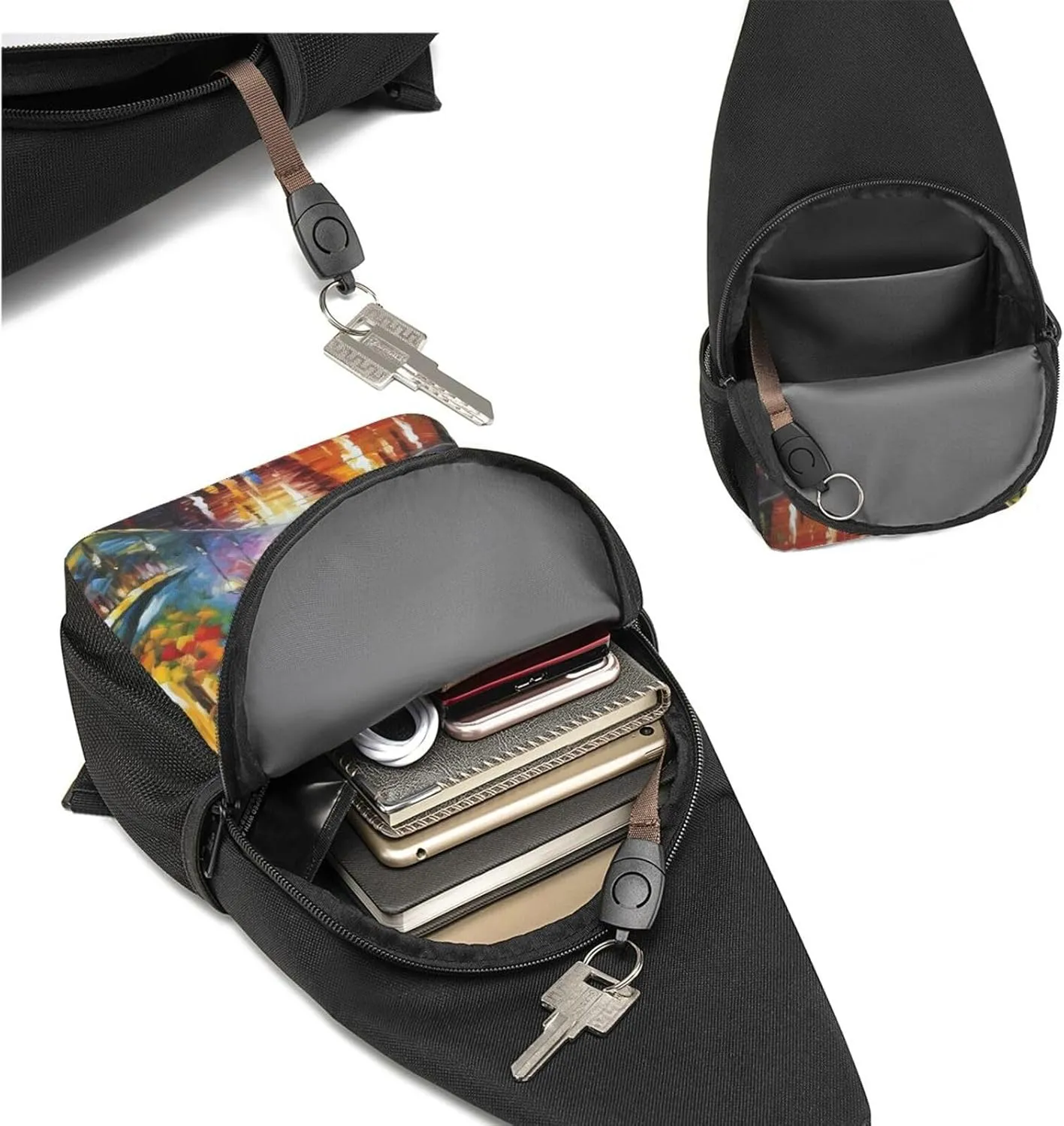 Sling bag for Women Men Trendy Sling Bakpack Casual Chest Bag Paris Eiffel Painting Fanny Pack for Travel Hiking