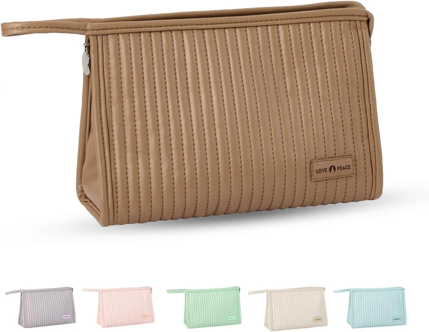 Small Compact Large Capacity Makeup Bag Cute Aesthetic Cosmetic Bags for Travel Essentials Organizer Waterproof Soft Leather Makeup Bag Zipper Pouch Portable Toiletry Bag for Women