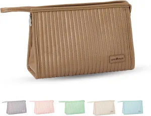 Small Compact Large Capacity Makeup Bag Cute Aesthetic Cosmetic Bags for Travel Essentials Organizer Waterproof Soft Leather Makeup Bag Zipper Pouch Portable Toiletry Bag for Women
