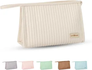 Small Compact Large Capacity Makeup Bag Cute Aesthetic Cosmetic Bags for Travel Essentials Organizer Waterproof Soft Leather Makeup Bag Zipper Pouch Portable Toiletry Bag for Women