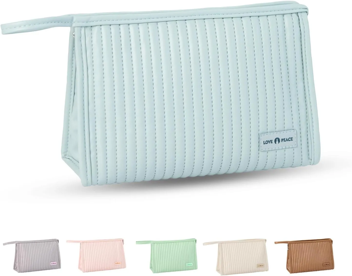 Small Compact Large Capacity Makeup Bag Cute Aesthetic Cosmetic Bags for Travel Essentials Organizer Waterproof Soft Leather Makeup Bag Zipper Pouch Portable Toiletry Bag for Women