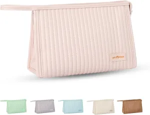 Small Compact Large Capacity Makeup Bag Cute Aesthetic Cosmetic Bags for Travel Essentials Organizer Waterproof Soft Leather Makeup Bag Zipper Pouch Portable Toiletry Bag for Women