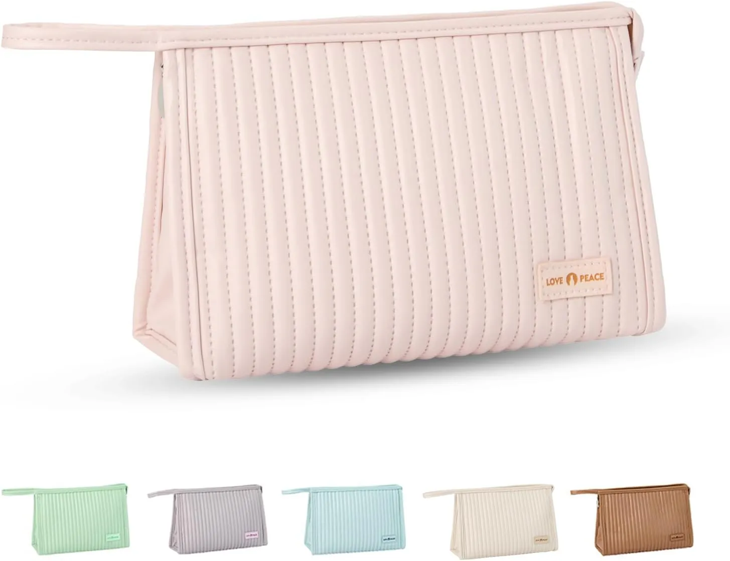 Small Compact Large Capacity Makeup Bag Cute Aesthetic Cosmetic Bags for Travel Essentials Organizer Waterproof Soft Leather Makeup Bag Zipper Pouch Portable Toiletry Bag for Women