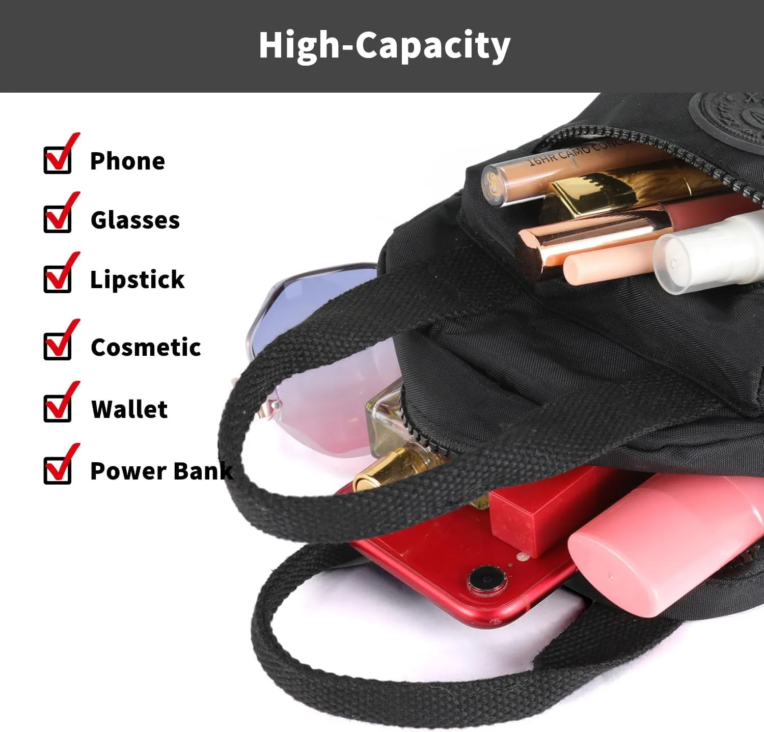 Small Tote Bag with Zipper, Women Waterproof Mini Crossbody Handbags Shoulder Bag Ladies Casual Satchel
