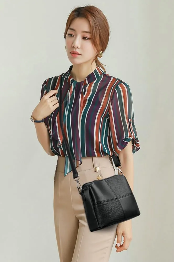 Soft Vegan Leather Shoulder Bag for Women Multi-layer Crossbody Bag Large Totes Bucket Handbag Top Handle Purse