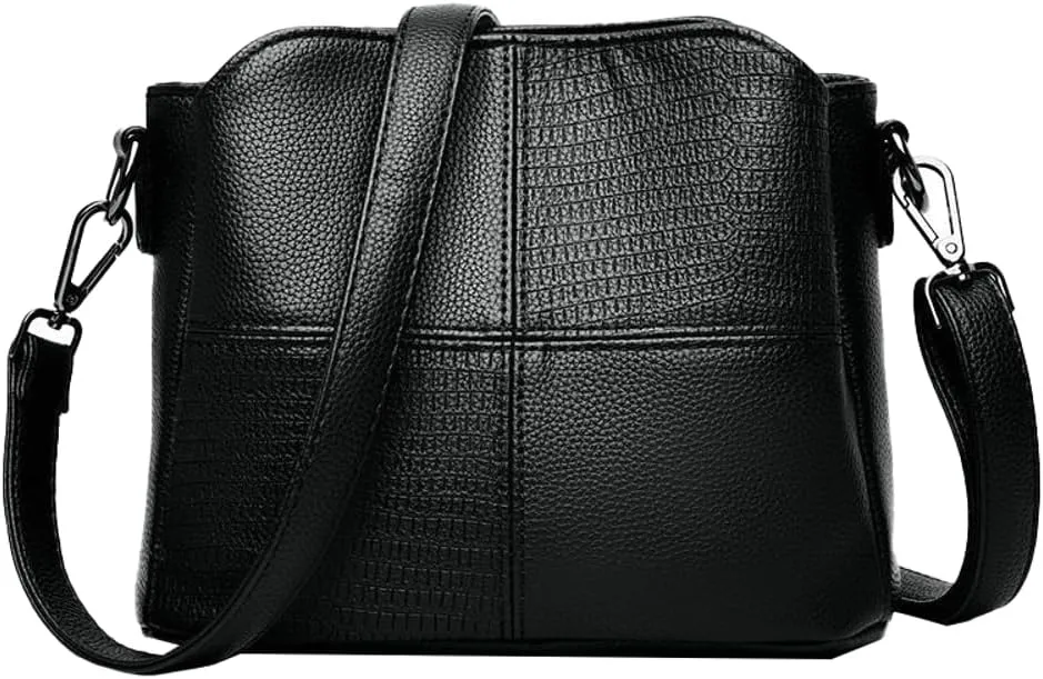 Soft Vegan Leather Shoulder Bag for Women Multi-layer Crossbody Bag Large Totes Bucket Handbag Top Handle Purse