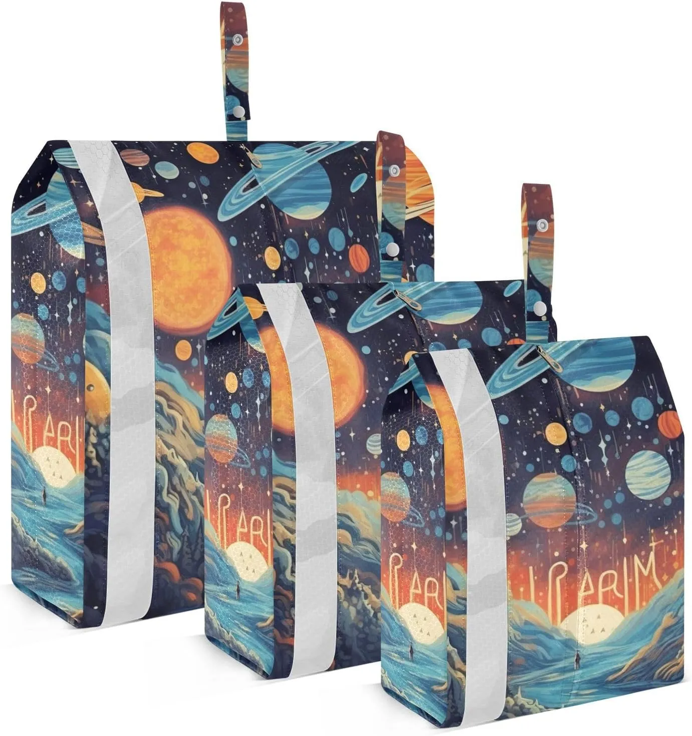 Space Painting Compression Packing Cubes, 3pcs Compressible Expandable Travel Packing Organizer, Travel Cubes for Suitcase Carry On