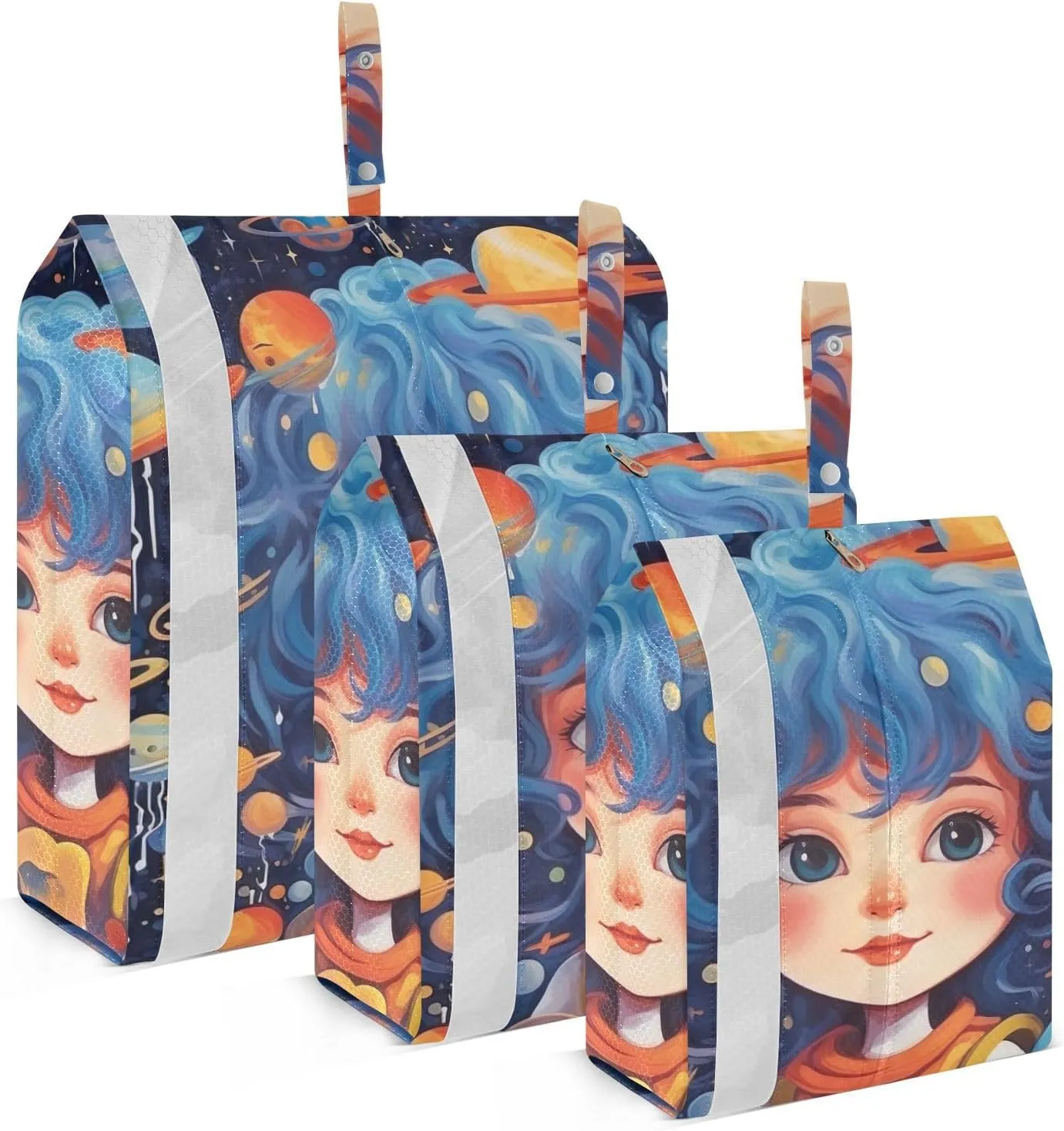Space Painting Compression Packing Cubes, 3pcs Compressible Expandable Travel Packing Organizer, Travel Cubes for Suitcase Carry On