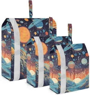 Space Painting Compression Packing Cubes, 3pcs Compressible Expandable Travel Packing Organizer, Travel Cubes for Suitcase Carry On