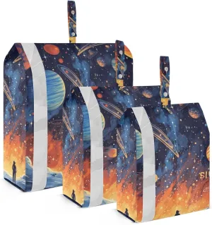 Space Painting Compression Packing Cubes, 3pcs Compressible Expandable Travel Packing Organizer, Travel Cubes for Suitcase Carry On