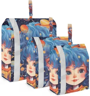 Space Painting Compression Packing Cubes, 3pcs Compressible Expandable Travel Packing Organizer, Travel Cubes for Suitcase Carry On