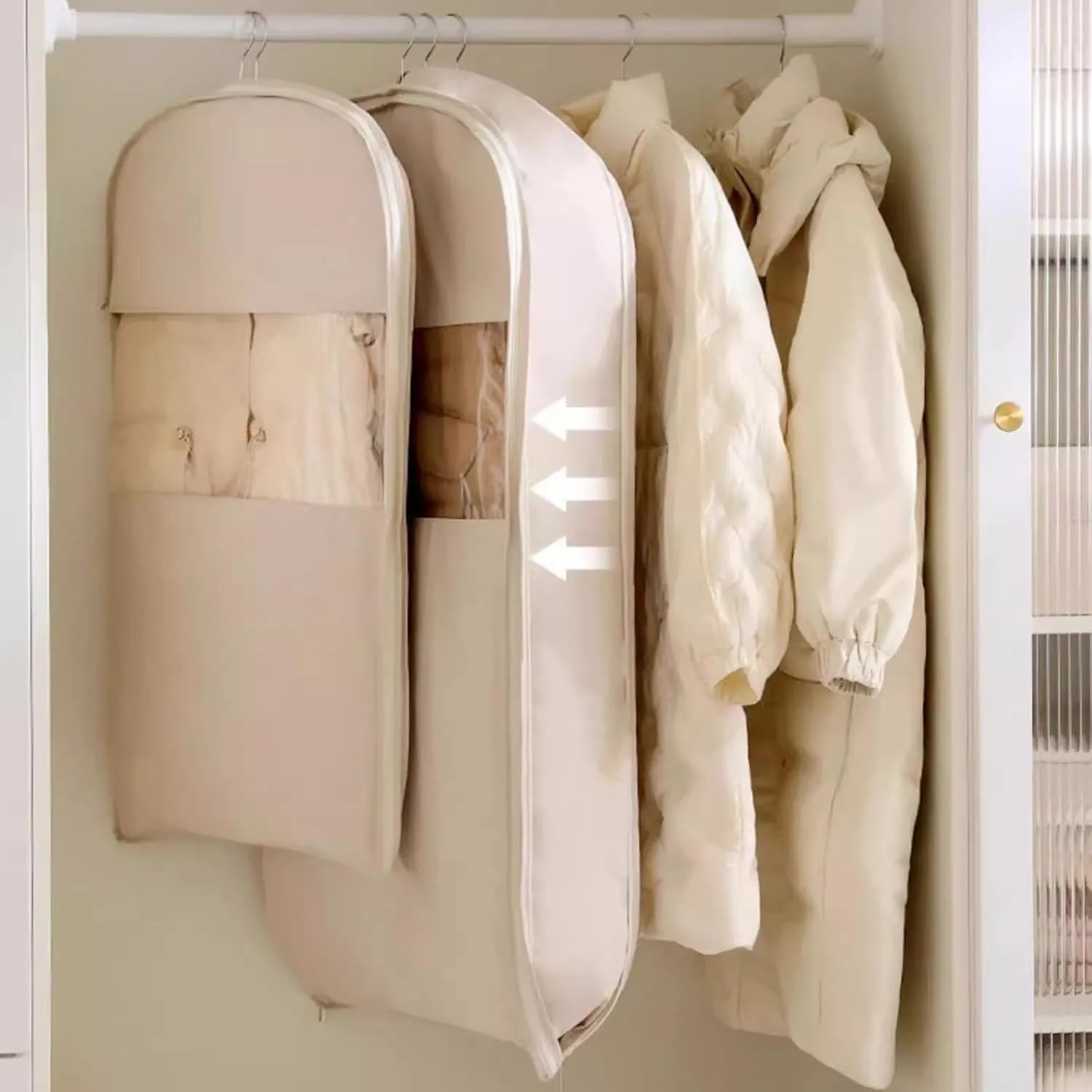 Space Saving Garment Bags For Hanging Clothes With Self Compression Zipper, Closet Organizers For Home Textile Organizing, Dust Cover Clothes Bags For Down Coat (A-S)