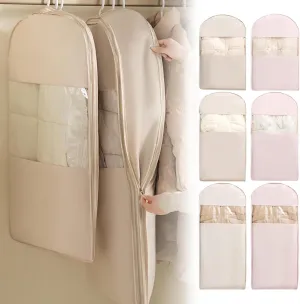Space Saving Garment Bags For Hanging Clothes With Self Compression Zipper, Closet Organizers For Home Textile Organizing, Dust Cover Clothes Bags For Down Coat (B-M)