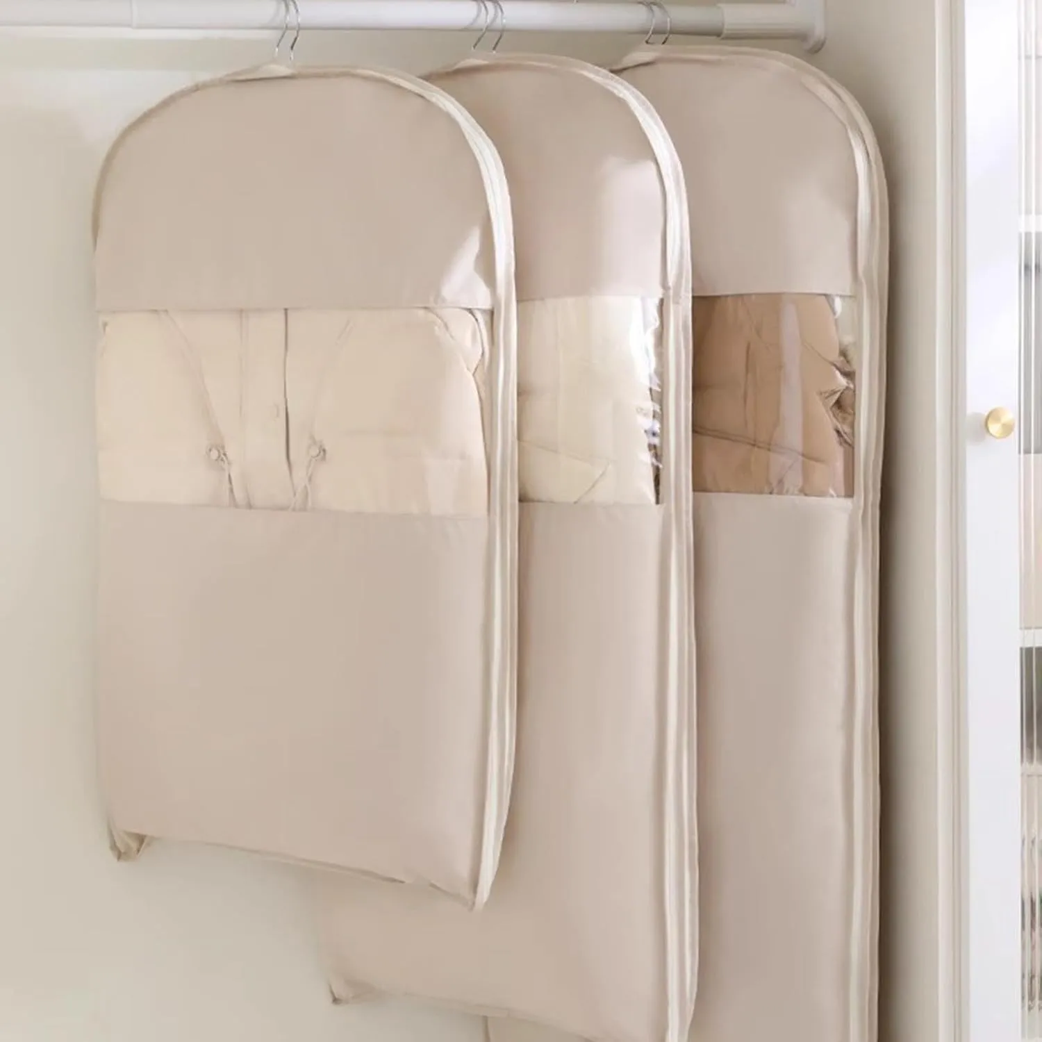 Space Saving Garment Bags For Hanging Clothes With Self Compression Zipper, Closet Organizers For Home Textile Organizing, Dust Cover Clothes Bags For Down Coat (B-M)
