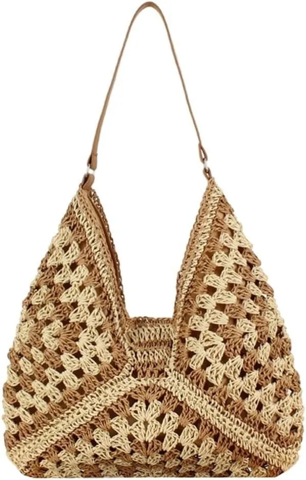 Summer Beach Straw Hand-woven Hobo & Shoulder Rattan Totes for Women Top Handle Handbags and Clutch Purses