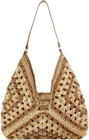 Summer Beach Straw Hand-woven Hobo & Shoulder Rattan Totes for Women Top Handle Handbags and Clutch Purses