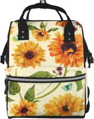 Sunflowers And Butterflies Diaper Bag Backpack Large Capacity Multifunction with Insulated Pockets Waterproof Baby Diaper Bags Baby Travel Essentials for Dads, Moms, Newborns