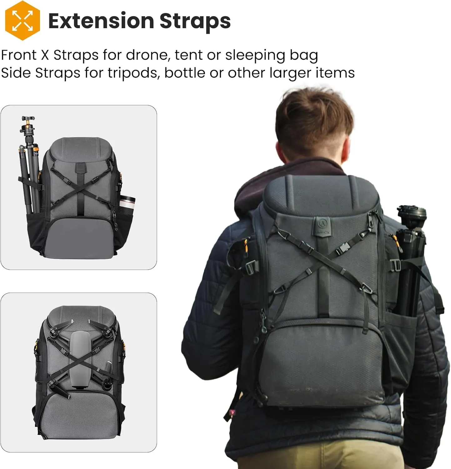TARION Camera Backpack Extra Large: Professional 2-in-1 Hiking Camera Bag Outdoor Photography Backpack with Versatile Extensions Hardshell Top Quick Access Waterproof Cover Photo Backpack Grey HX-XL