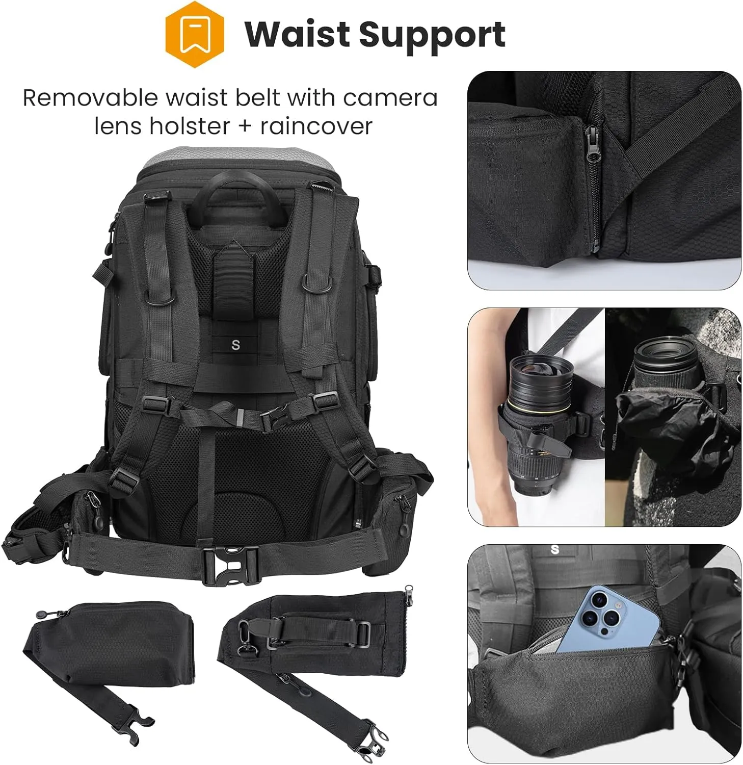 TARION Camera Backpack Extra Large: Professional 2-in-1 Hiking Camera Bag Outdoor Photography Backpack with Versatile Extensions Hardshell Top Quick Access Waterproof Cover Photo Backpack Grey HX-XL