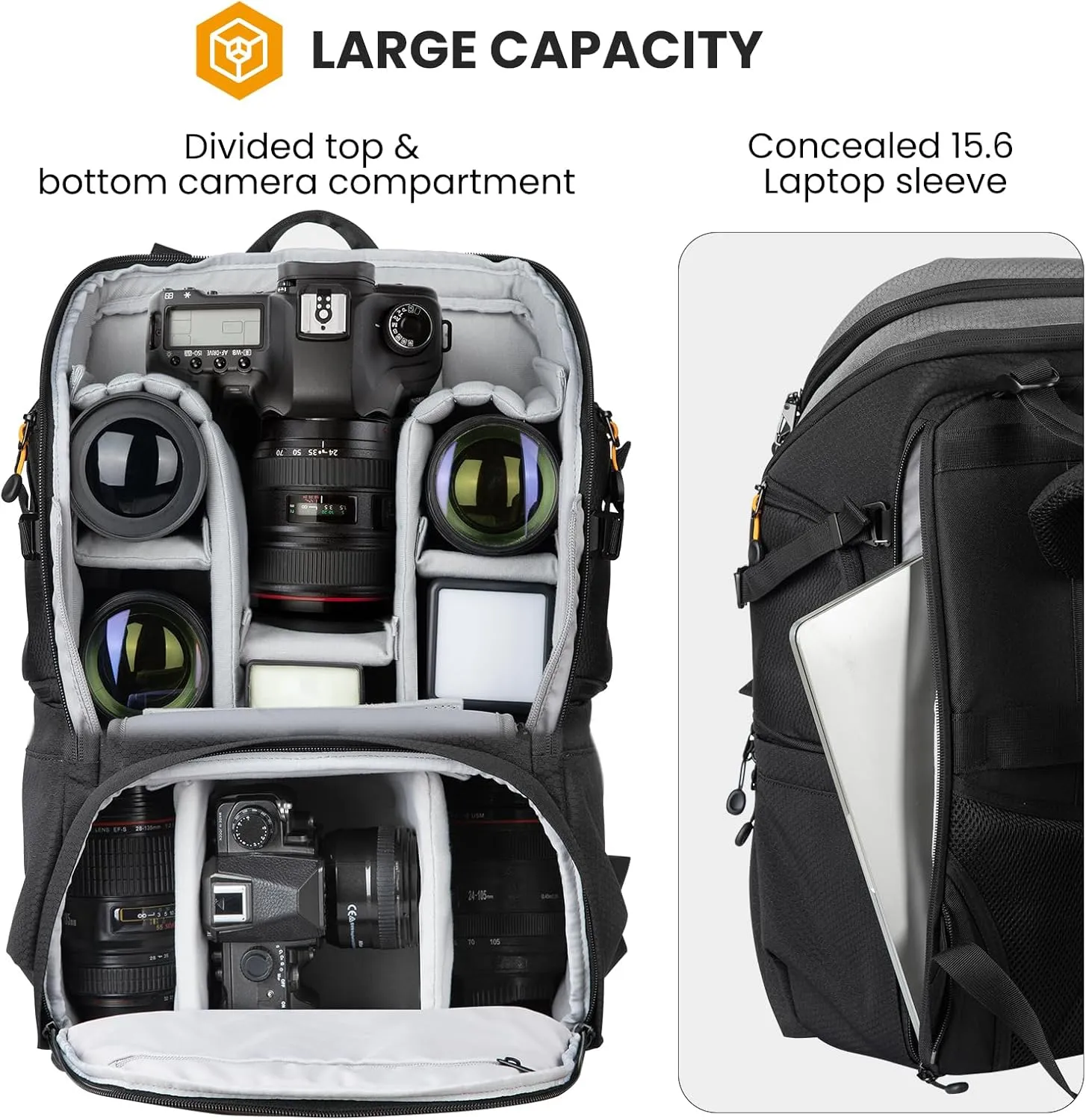 TARION Camera Backpack Extra Large: Professional 2-in-1 Hiking Camera Bag Outdoor Photography Backpack with Versatile Extensions Hardshell Top Quick Access Waterproof Cover Photo Backpack Grey HX-XL