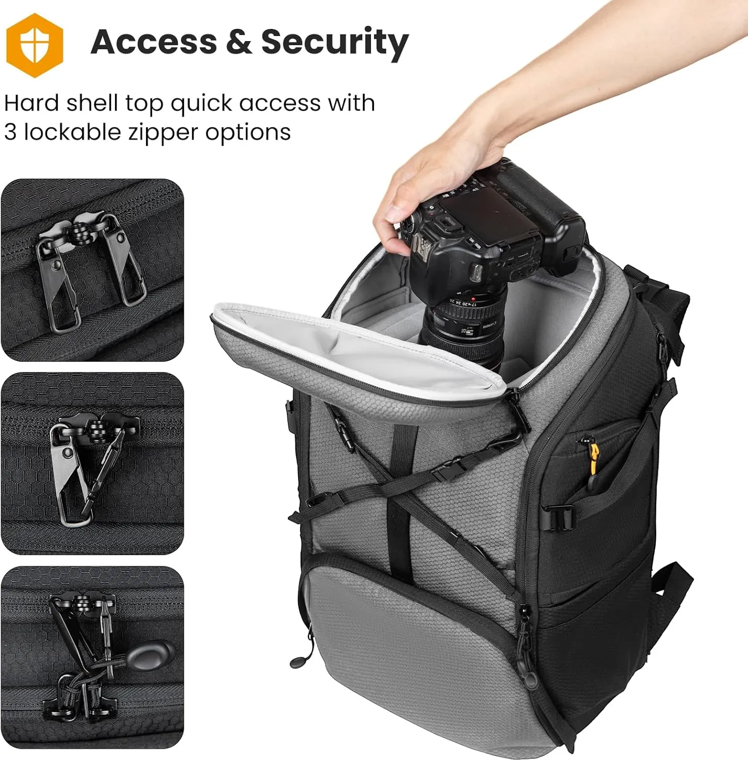 TARION Camera Backpack Extra Large: Professional 2-in-1 Hiking Camera Bag Outdoor Photography Backpack with Versatile Extensions Hardshell Top Quick Access Waterproof Cover Photo Backpack Grey HX-XL