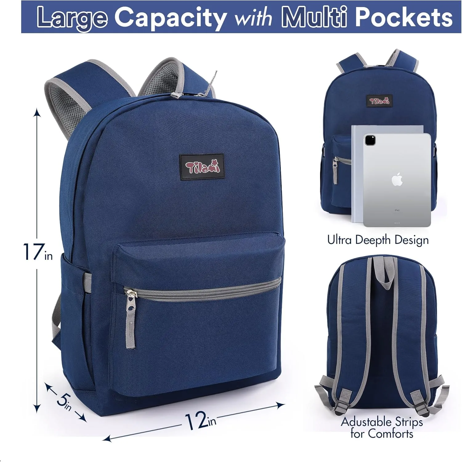Tilami 20L Basic Backpack for Men and Women,17 inch Laptop Backpack for Travel,Blue
