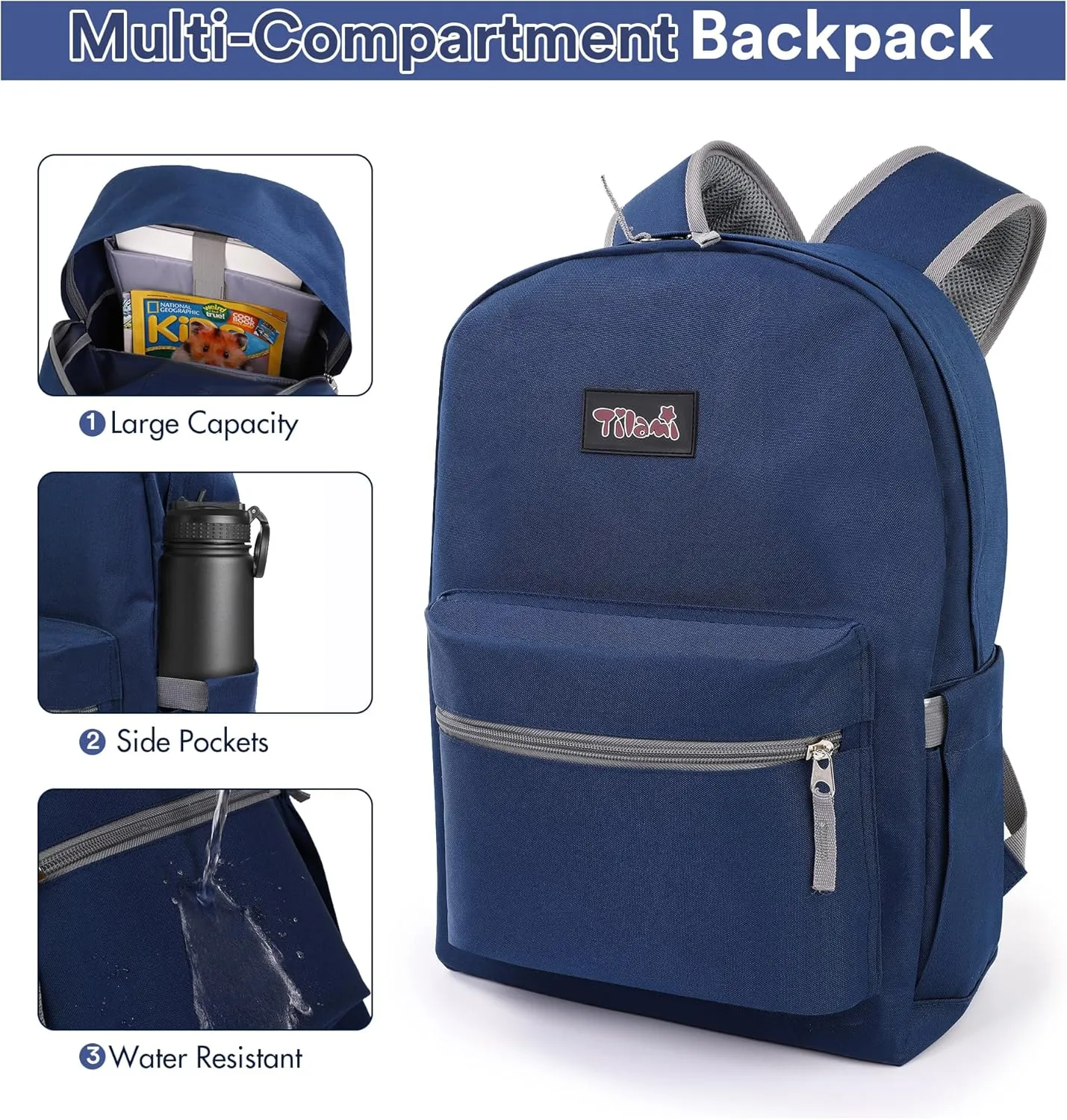Tilami 20L Basic Backpack for Men and Women,17 inch Laptop Backpack for Travel,Blue