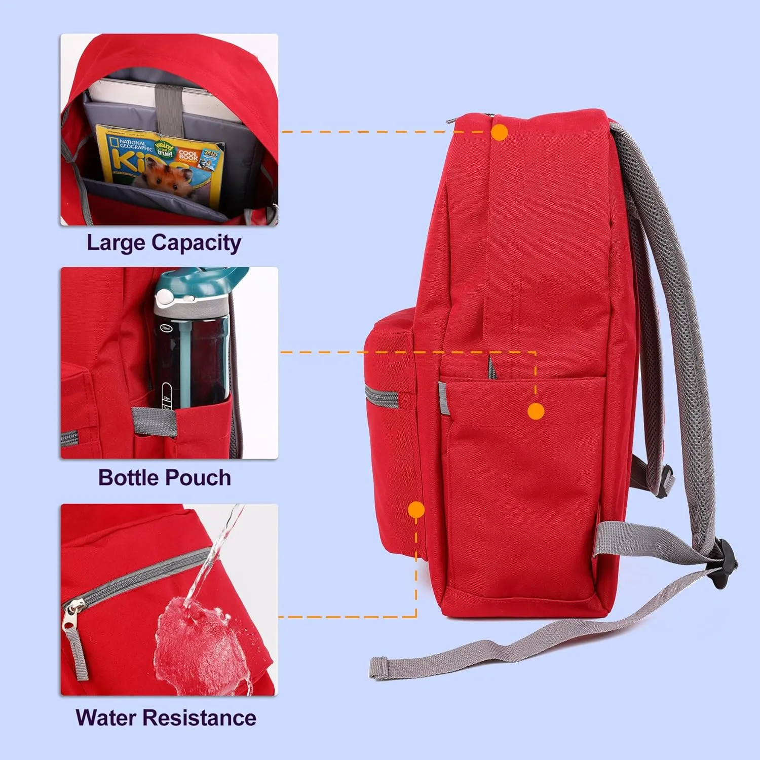 Tilami 20L Basic Backpack for Men and Women,17 inch Laptop Backpack for Travel,Red
